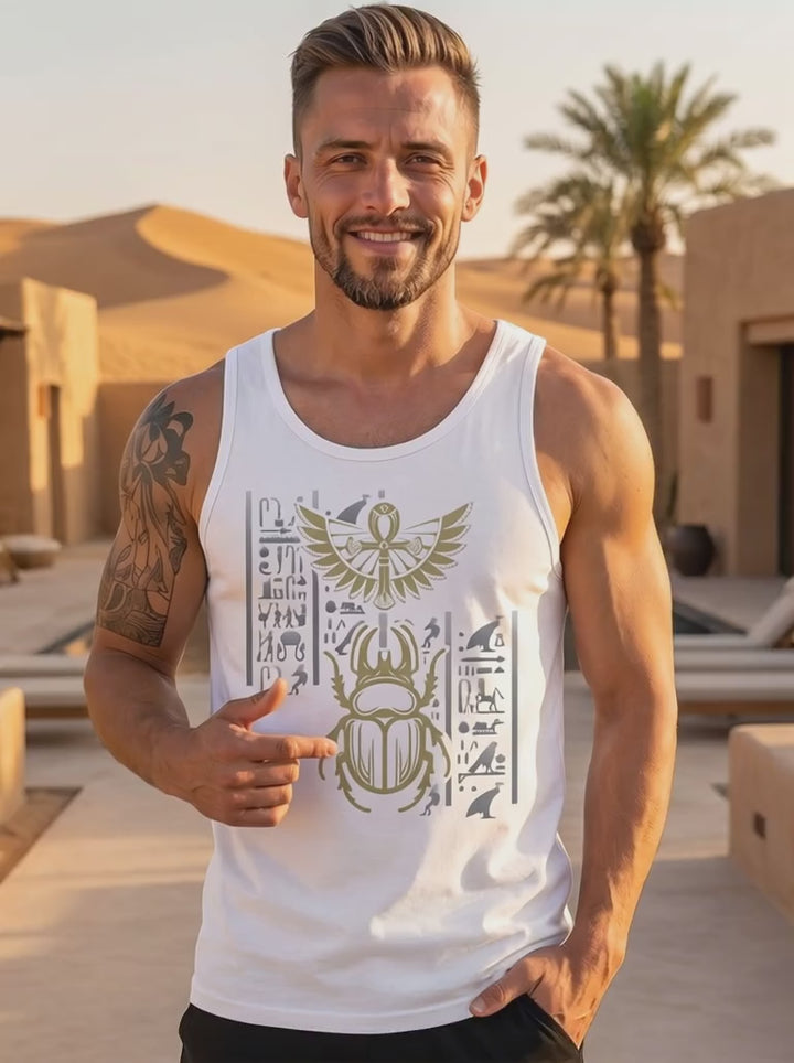 Video von Aegyptischem Herren Tanktop weiss mit Skarabaeus