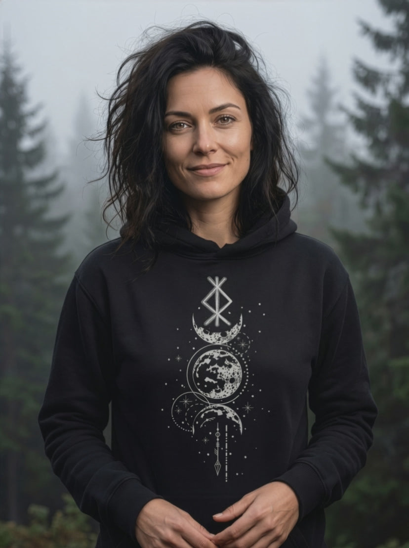 Rune des Mondschein Wächters – Organic Hoodie mit Runen & Mond