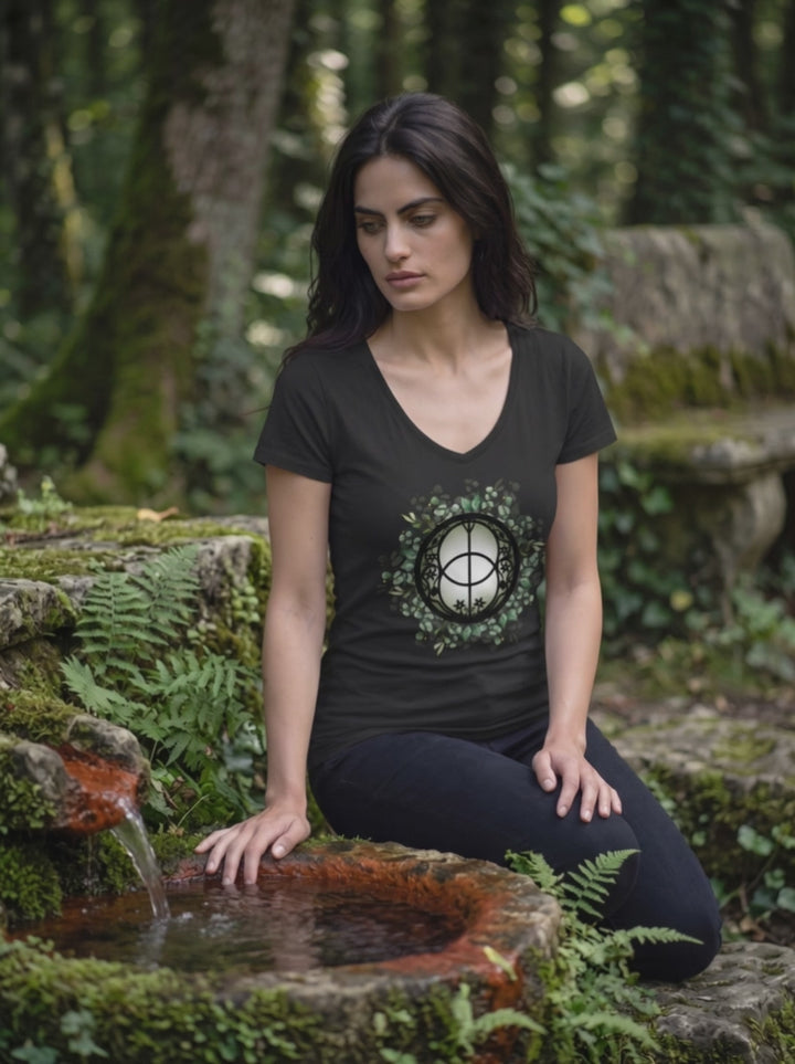 Video: Frau im Chalice Well Shirt an der Quelle im Wald