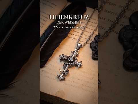Video: Lilienkreuz mit Schlange in langsamen Kamerafahrten über altem Buch, Waldboden, Moosstein und getragen im Herbstwald