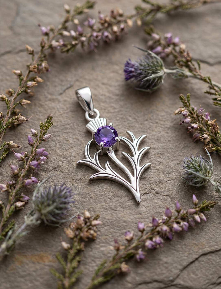 Distel Anhänger 925 Sterling Silber Amethyst Nahaufnahme