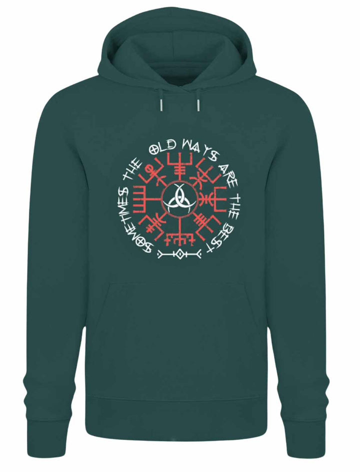 Der beeindruckende Sometimes the Old Ways Hoodie in Glazed Green auf weißem Hintergrund