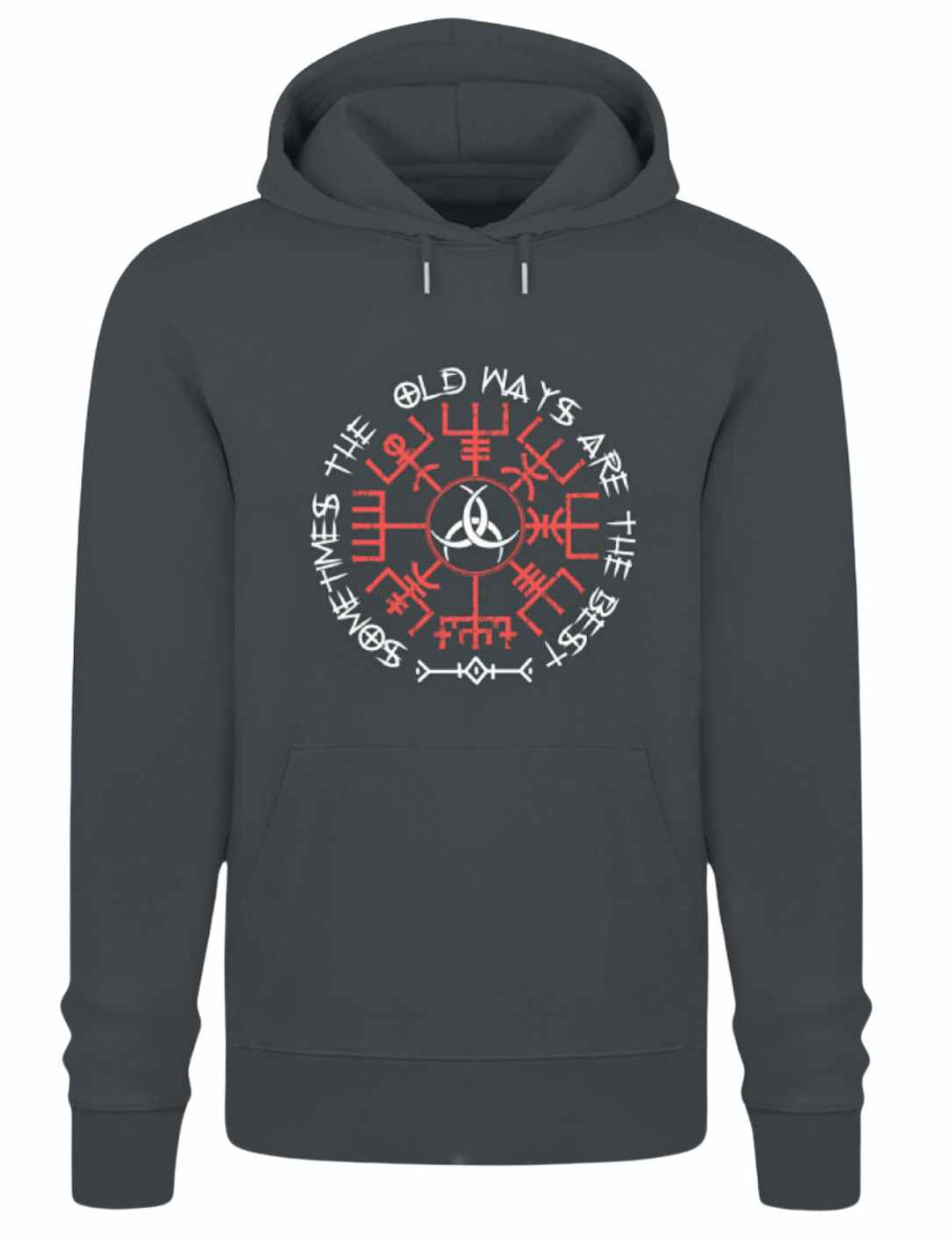 Eleganter Sometimes the Old Ways Hoodie in India Ink Grey vor weißem Hintergrund