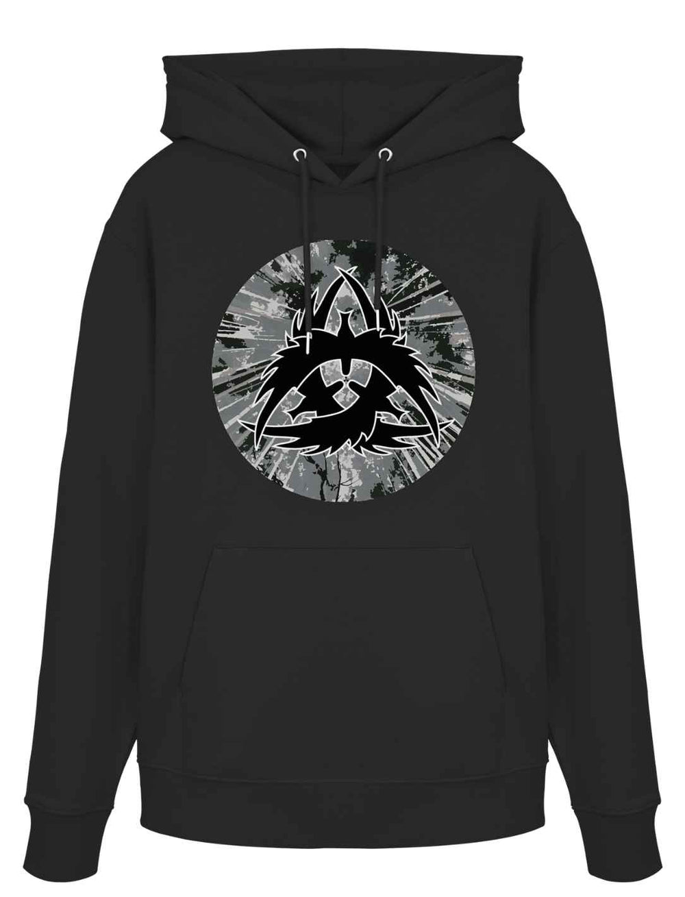 Schwarzer Bio-Hoodie The Raven Clan mit kraftvollem Rabenzeichen