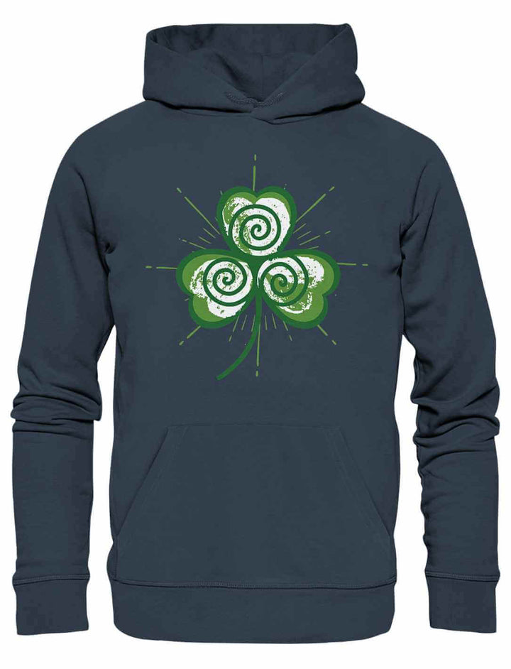 Trifolia Mystica Hoodie in India Ink Grey – dunkler, kühler Grauton mit leuchtendem, keltisch inspiriertem Design.