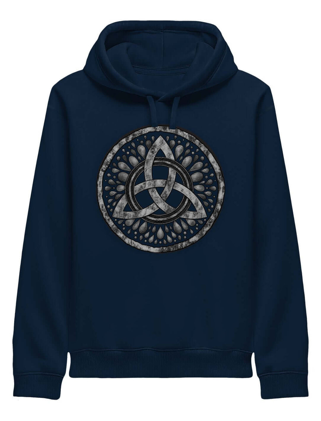 Hoodie in French Navy mit keltischem Knoten im Tropfenkranz in der Vorderansicht