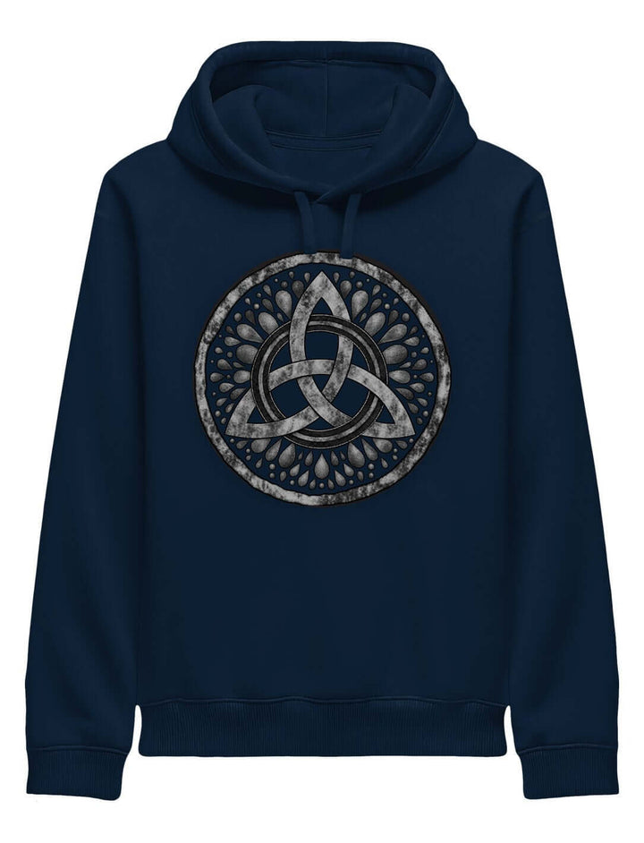 Hoodie in French Navy mit keltischem Knoten im Tropfenkranz in der Vorderansicht