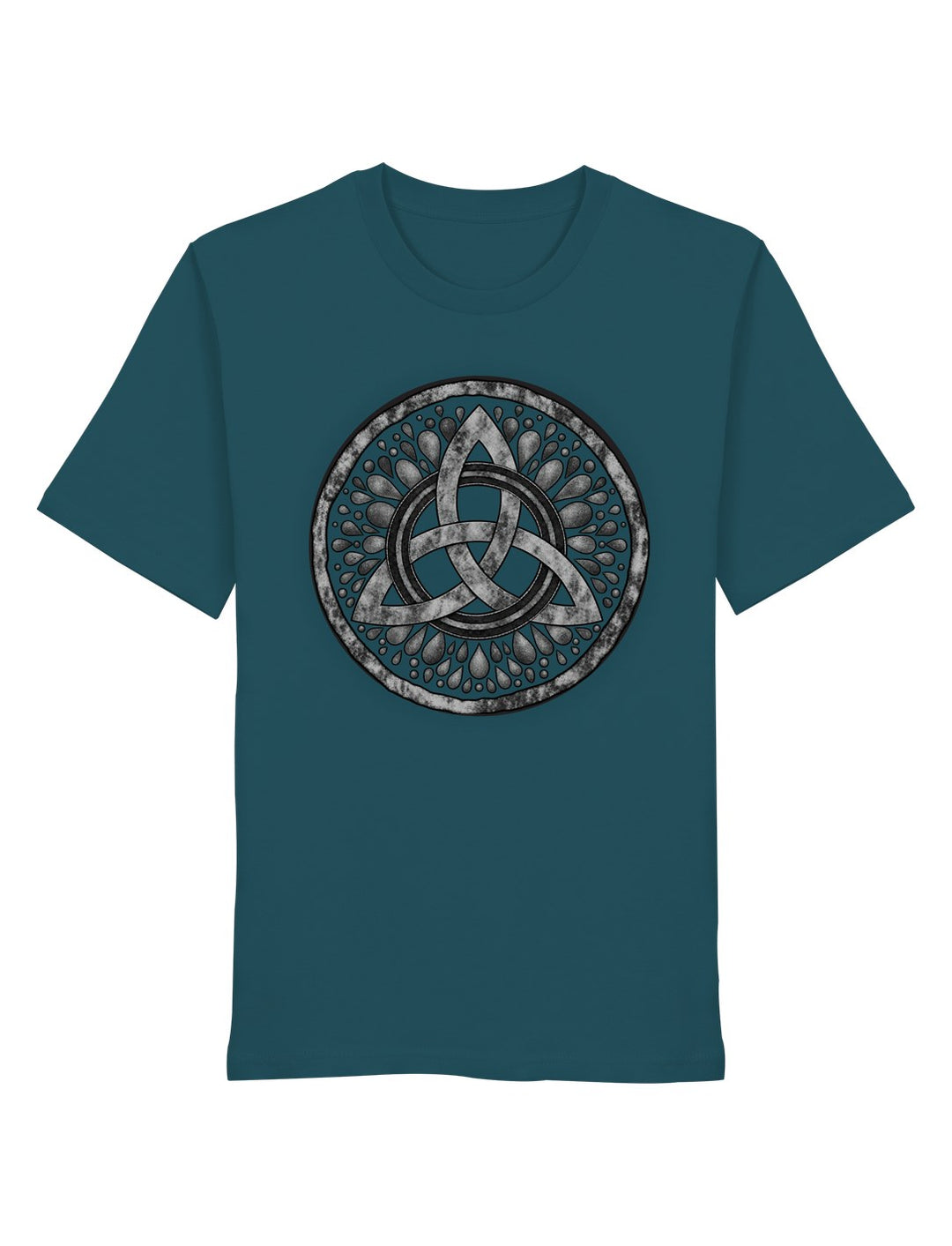 Stargazer Damen Shirt in Petrolblau mit keltischem Knoten im Tropfenkranz in der Vorderansicht