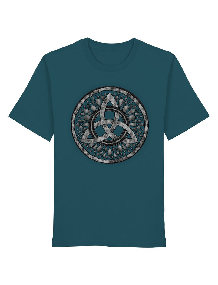 Stargazer Damen Shirt in Petrolblau mit keltischem Knoten im Tropfenkranz in der Vorderansicht