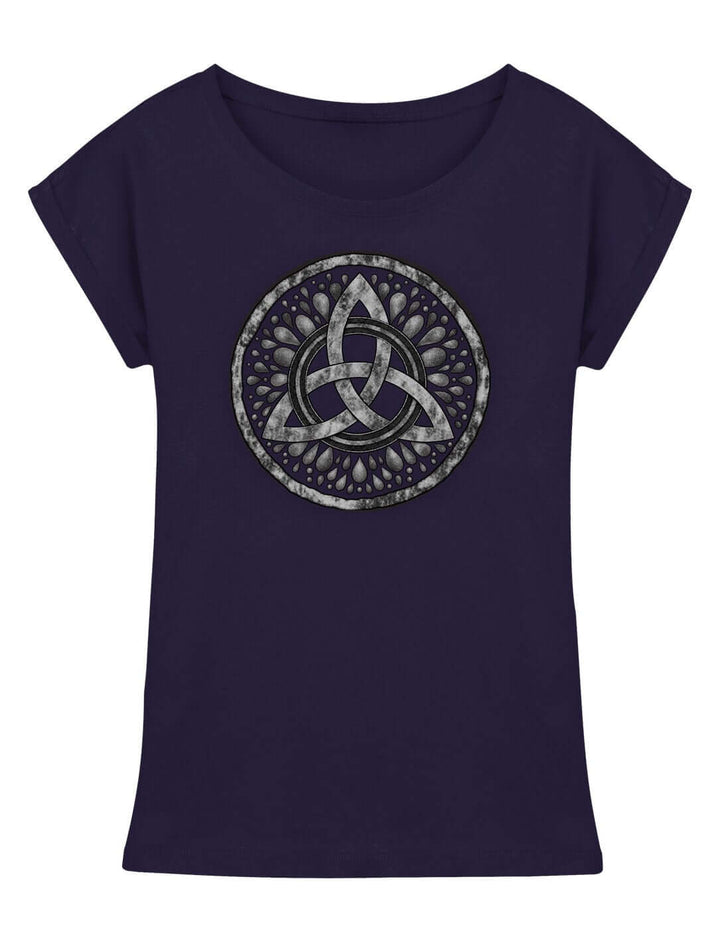 Dunkelblaues Damen Longshirt mit keltischem Knoten im Taukranz in der Vorderansicht