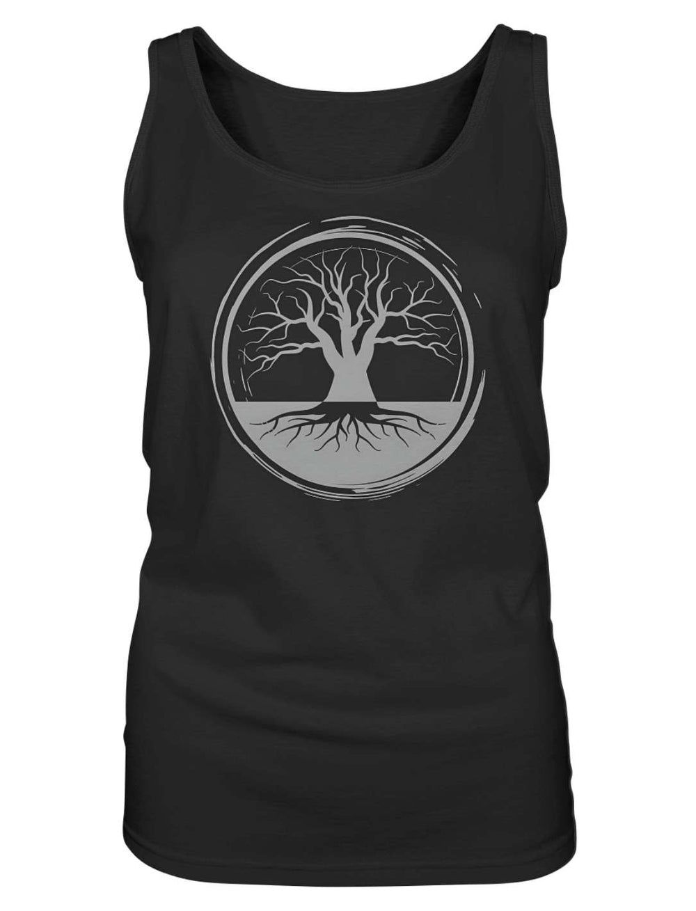 Uralte Wurzeln Keltisches Damen Tank Top in Schwarz mit Lebensbaum im Kreis